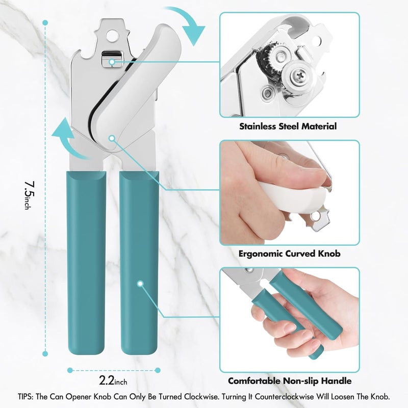 COKORA Can Opener Manual, Can Openers Hand Held with Comfort Anti-Slip Handles, Heavy Duty Stainless Steel Can Opener Smooth Edge and Bottle Openers, Easy Turn Can Openers for Seniors, Kitchen, Green - Image 2